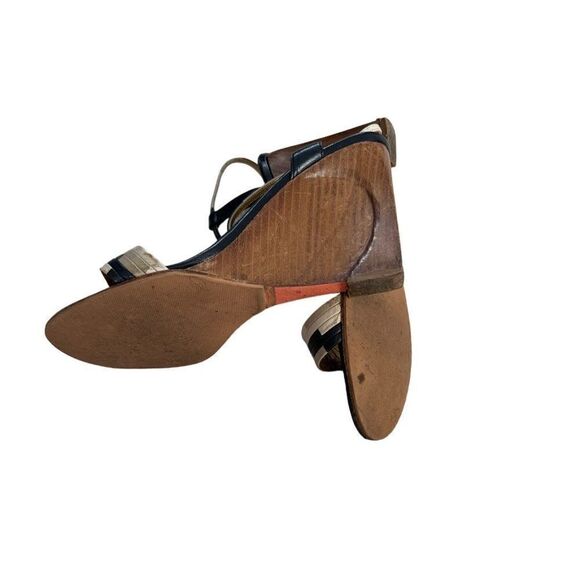 Fendi Leather Colorblock Pattern Wedge Heel Sandals Closure at Ankle - Picture 9 of 11